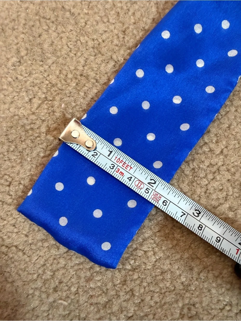 Vintage specialty House Royal blue white polka dot Silk bow neck scarf Twilly